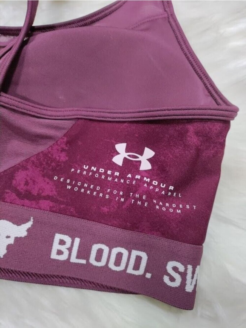 Under Armour Womens Project Rock Sports Bra Purple Tie Dye V Back L - Picture 3 of 6